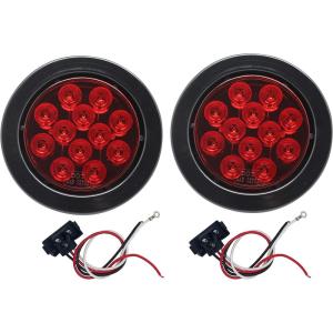 image:imageMAXXHAUL 2 Pcs 4 Round Red LED Trailer Tail Lights with Surface Mount Grommet Plugs IP67 Stop Brake Turn Tail Lights for Truck Trailer RV Jeep
