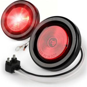 image:imageMAXXHAUL 2Inch Round LED Clearance Marker Lights  Red 2Pack P2 Rated IP67 Waterproof Flush Mount with Grommet and 2Prong Plug for 12V Trucks Trailers and RVs 80653Red