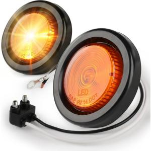 image:imageMAXXHAUL 2Inch Round LED Clearance Marker Lights  Red 2Pack P2 Rated IP67 Waterproof Flush Mount with Grommet and 2Prong Plug for 12V Trucks Trailers and RVs 80653Amber