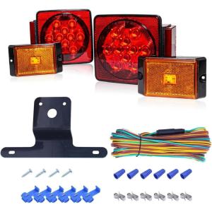 image:imageMAXXHAUL 70205 Trailer Light Kit  12V All LED Left and Right Waterproof Submersible for Trailers Boat Trailer Truck Marine Camper RV Snowmobile RedLED Submersible Trailer Light Kit