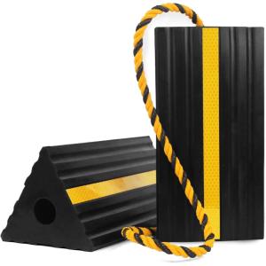 image:imageMaxxHaul 50135 2Pack Commercial Grade Rubber Curb Parking Blocks with Yellow Reflective Strips Wheel Stops for Cars Vans RVs Trailers Trucks amp MoreRubber Wheel Chock