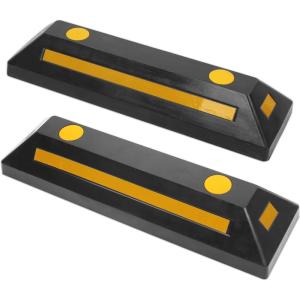 image:imageMaxxHaul 50135 2Pack Commercial Grade Rubber Curb Parking Blocks with Yellow Reflective Strips Wheel Stops for Cars Vans RVs Trailers Trucks amp MoreRubber Parking Block
