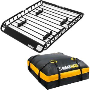image:imageMaxxHaul 51084 46 x 36 x 45 Roof Rack Cargo Carrier Steel Basket Car Top Luggage Holder for SUV and Pick Up Trucks  150 lb Capacity with 15 CuFt Water Resistant Roof Bag 44 x 34 x 17