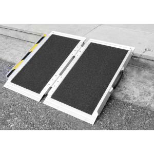 image:imageMaxWorks Folding Wheelchair Ramp 800 lb Capacity 2 ft Portable Aluminum Handicap Threshold Ramp with Carry Handle Non Slip Surface for Steps Doorways and Curbs 51176