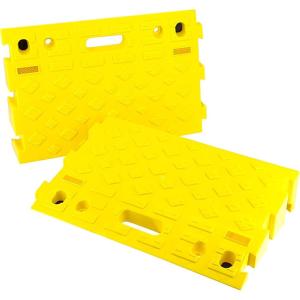 image:imageMAXXHAUL 50707 Portable Interlocking Plastic Curb Threshold Ramp Set Yellow 215 x 135 x 4 in 2000 lb Capacity per Ramp for Driveway Dock Scooter Wheelchair Car Truck
