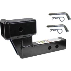 image:imageMaxxHaul Trailer Hitch Riser for 2 Receivers 4 Rise or Drop SolidSteel Shank with Dual Pin Holes 500 lb Tongue Weight PowderCoated Finish Includes Two Hitch Pins 114 x 67 x 3 50908