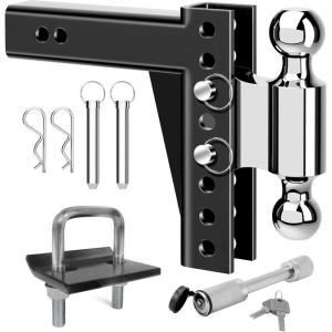 image:imageMaxxHaul Adjustable Dual Ball Mount for 2 Receivers 65 Drop and 75 Rise Dual Hitch Balls with Hitch Stabilizer Rubber Pad and Locking Pin for Quiet Towing 51189