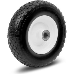 image:imageMaxxHaul 12 FlatFree Solid Polyurethane Replacement Tire  1 Bore Centered Hub  Fits 25mm Shaft  Pre Mounted on Steel Rim  330 lb Load Capacity  Trailer Dolly amp Utility Wheel 50502